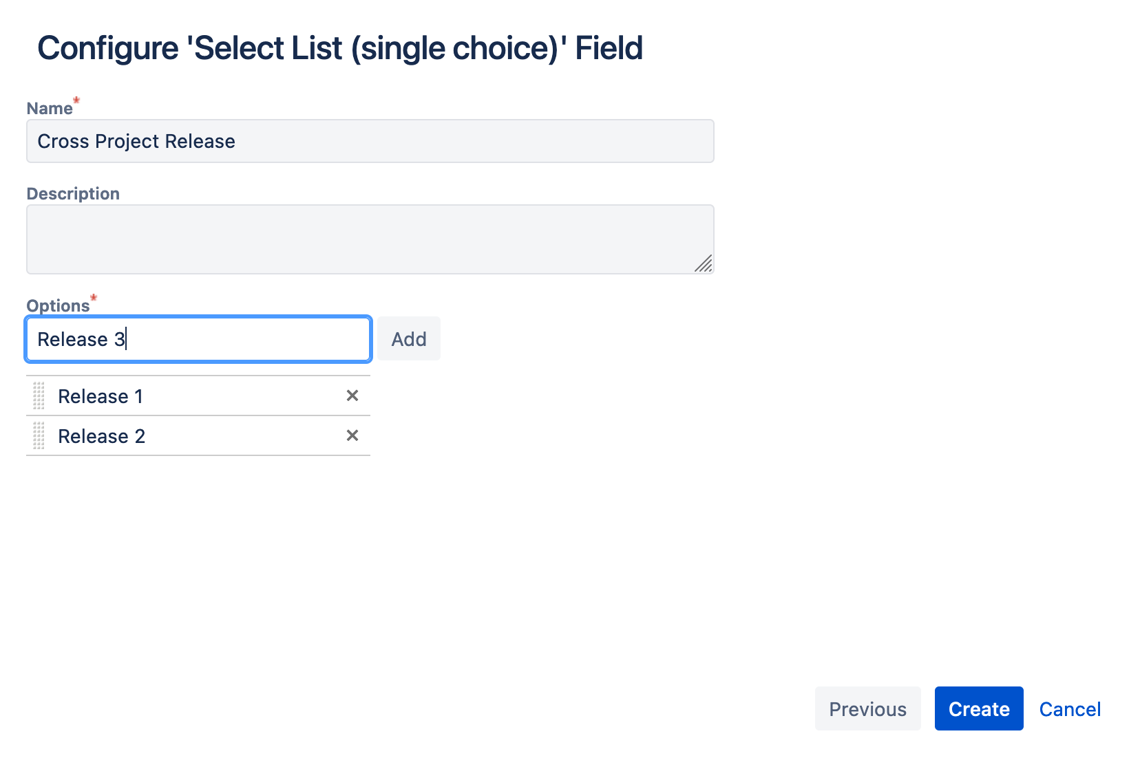 Adding options to the custom field